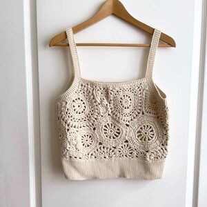 J.Crew Silk Cotton Crochet Top Size L Cropped Boxy Fit Boho Beachy Euro Summer